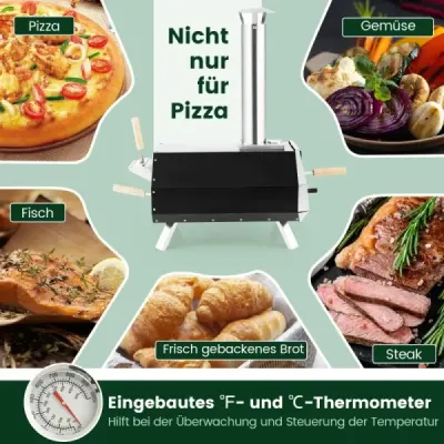 Venkovní pec na pizzu s kamenem na pizzu a lopatou na pizzu, teploměrem a skládacími nohama