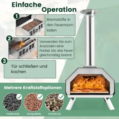 Venkovní pec na pizzu s kamenem na pizzu a lopatou na pizzu, teploměrem a skládacími nohama