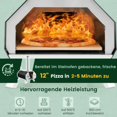 Venkovní pec na pizzu s kamenem na pizzu a lopatou na pizzu, teploměrem a skládacími nohama