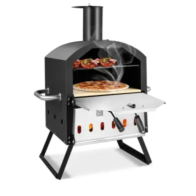 2-vrstvá kamna na pizzu s grilovacím stojanem a kamenem na pizzu a lopatou na pizzu a vodotěsným krytem