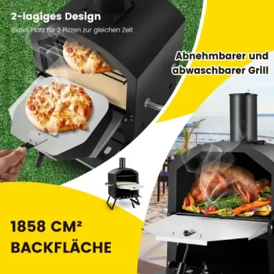 2-vrstvá kamna na pizzu s grilovacím stojanem a kamenem na pizzu a lopatou na pizzu a vodotěsným krytem