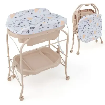 Dětský přebalovací pult s vaničkou Přenosný přebalovací pult s PVC deskou 86 x 50 x 100 cm Béžová