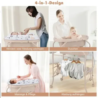 Dětský přebalovací pult s vaničkou Přenosný přebalovací pult s PVC deskou 86 x 50 x 100 cm Béžová