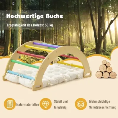 Dřevěný lezecký oblouk s měkkým polštářem na houpání, lezení a plazení, prolézačka, barevné
