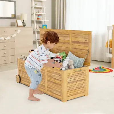 Dřevěný zahradní box 182L na kolečkách s voděodolnou vnitřní taškou a rukojetí 127 x 50 x 45 cm