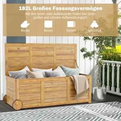 Dřevěný zahradní box 182L na kolečkách s voděodolnou vnitřní taškou a rukojetí 127 x 50 x 45 cm