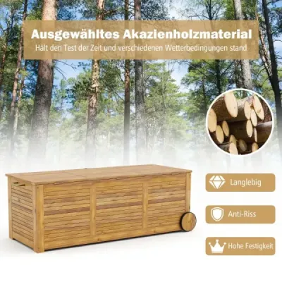 Dřevěný zahradní box 182L na kolečkách s voděodolnou vnitřní taškou a rukojetí 127 x 50 x 45 cm