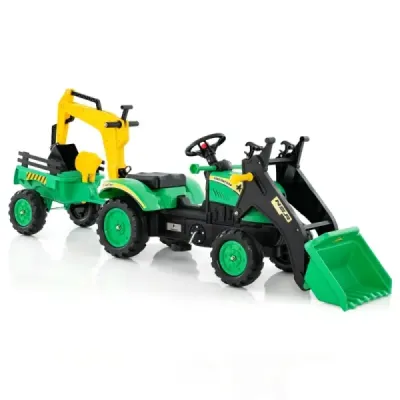 3 v 1 dětský buldozer s bagrem a 6 koly 178 x 42 x 60 cm zelený