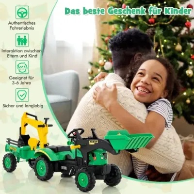 3 v 1 dětský buldozer s bagrem a 6 koly 178 x 42 x 60 cm zelený