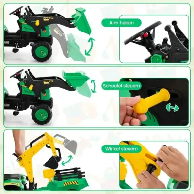 3 v 1 dětský buldozer s bagrem a 6 koly 178 x 42 x 60 cm zelený