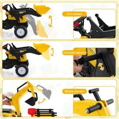 3 v 1 dětský buldozer s bagrem a 6 koly 178 x 42 x 60 cm žlutý