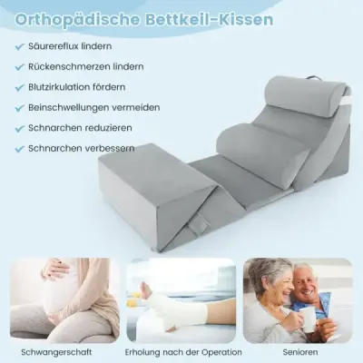 7dílná sada ortopedických klínových polštářů s omyvatelným potahem Nastavitelný ložní klínový polštář