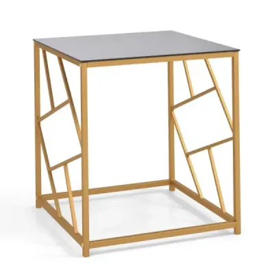 Boční stolek s deskou z tvrzeného skla a kovovým rámem Moderní konferenční stolek 50 x 50 x 55 cm