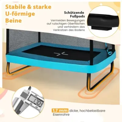 2 v 1 dětská trampolína s houpačkou a bezpečnostní sítí a krytem okrajů modrá + černá