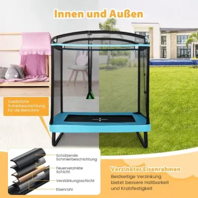 2 v 1 dětská trampolína s houpačkou a bezpečnostní sítí a krytem okrajů modrá + černá