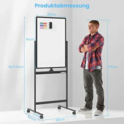 Oboustranná mobilní tabule se zásobníkem na pera a příslušenstvím pro školní kancelář 60 x 90 cm černá