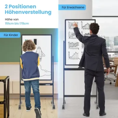Oboustranná mobilní tabule se zásobníkem na pera a příslušenstvím pro školní kancelář 60 x 90 cm černá