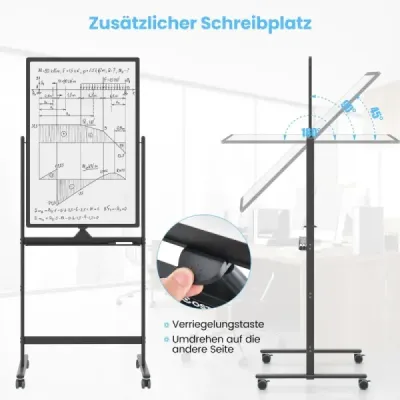 Oboustranná mobilní tabule se zásobníkem na pera a příslušenstvím pro školní kancelář 60 x 90 cm černá