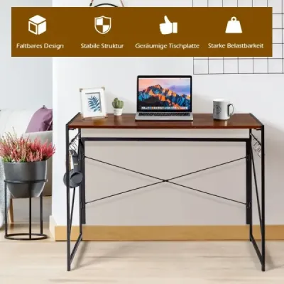 Skládací počítačový stůl Pracovní stůl s kovovým rámem Stůl na notebook s nosností do 115 kg Hnědý 100 x 50 x 75 cm