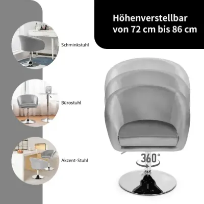 Otočná sametová židle , výškově nastavitelná barová židle s kulatým opěradlem a elastickým sedákem šedá