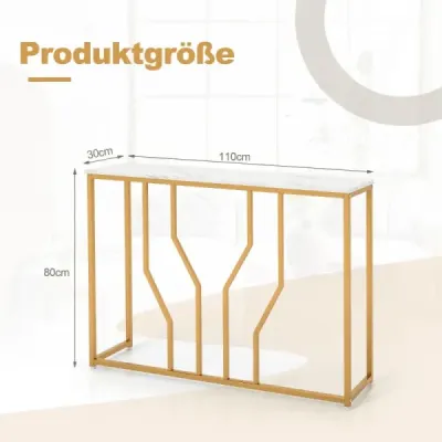 Konzolový stolek s geometrickým kovovým rámem vstupní stolek 110 x 30 x 80 cm zlatá + bílá