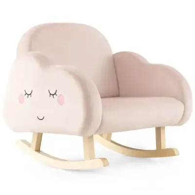 Dětské křeslo s nohama z masivního dřeva Polstrovaná dětská pohovka houpací křeslo Pink Clouds