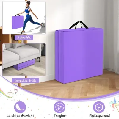 Skládací měkká podložka se 2 rukojeťmi Protiskluzová podložka do posilovny 180 x 60 x 5 cm Růžová