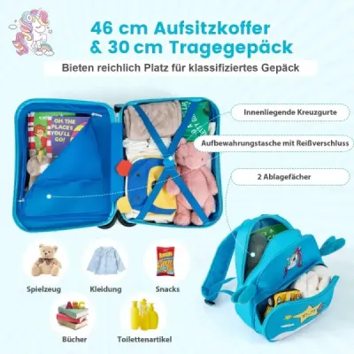 2-dílný dětský kufr + batoh 47 cm dlouhý kufr na kolečkách a 30 cm široký batoh 12"+18" astronauti