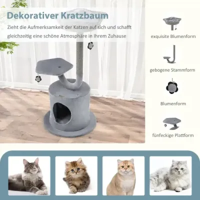 Vnitřní škrábadlo se zakřiveným kovovým rámem 3-úrovňové centrum aktivit pro kočky Šedé