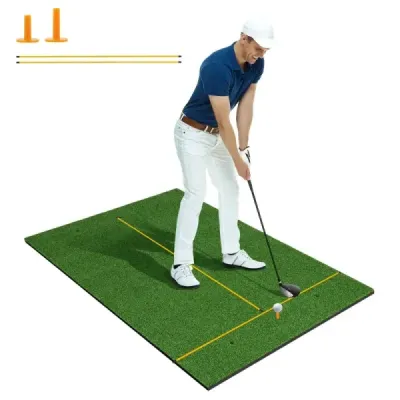 Podložka na odpaliště 3 v 1 pro golf s umělým trávníkem 2 golfová odpaliště 2 zarovnávací tyče a 6 předvrtaných otvorů na odpaliště 152 x 92 cm 27 mm