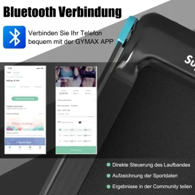Skládací domácí běžecký pás s Bluetooth reproduktorem a LED displejem a držákem zařízení námořnická modrá