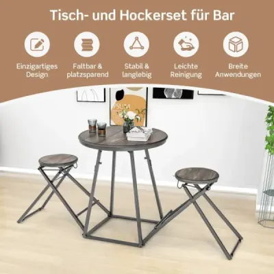 Barový stůl s barovou židlí souprava barových stolů pro 2 osoby skládací 206,5 x 77,5 x 90 cm rustikální hnědá