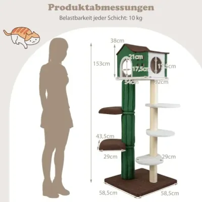 Víceúrovňové škrábadlo stabilní škrábadlo pro kočky se sisálem pokrytými škrábadly a 5 plyšovými plošinami nábytek pro kočky 153 cm