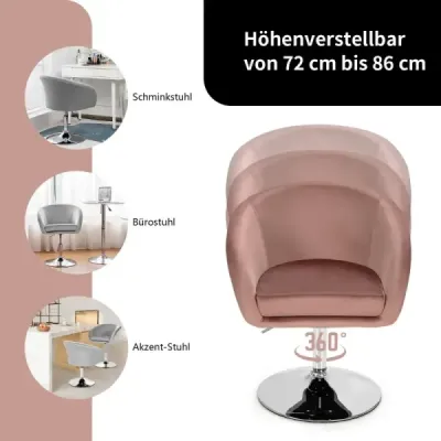 Výškově nastavitelné křeslo čalouněné otočné o 360° nosnost do 120 kg sametové křeslo růžové