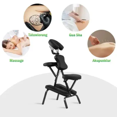 Masážní křeslo skládací tetovací křeslo výškově nastavitelné terapeutické křeslo přenosné černé