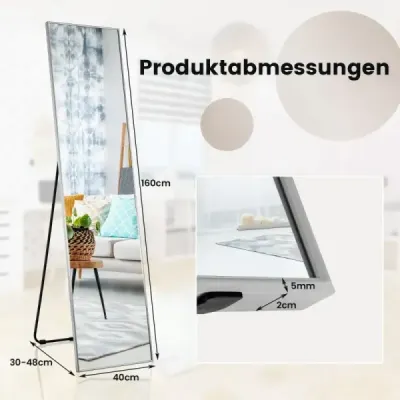 Celoplošné zrcadlo 160 x 40 cm Stojanové zrcadlo 2 v 1 a nástěnné zrcadlo vyrobené ze stříbrného skla odolného vůči rozbití