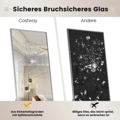 Celoplošné zrcadlo 160 x 40 cm Stojanové zrcadlo 2 v 1 a nástěnné zrcadlo vyrobené ze stříbrného skla odolného vůči rozbití