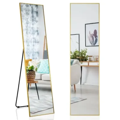 Celoplošné zrcadlo 160 x 40 cm Stojanové zrcadlo 2 v 1 a nástěnné zrcadlo vyrobené ze zlata odolného vůči rozbití
