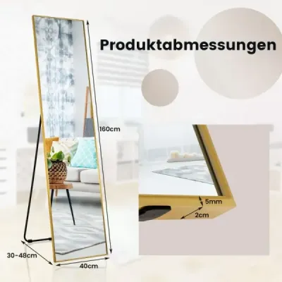 Celoplošné zrcadlo 160 x 40 cm Stojanové zrcadlo 2 v 1 a nástěnné zrcadlo vyrobené ze zlata odolného vůči rozbití