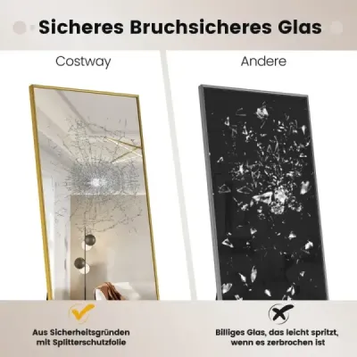 Celoplošné zrcadlo 160 x 40 cm Stojanové zrcadlo 2 v 1 a nástěnné zrcadlo vyrobené ze zlata odolného vůči rozbití