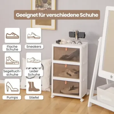 3-patrové úložné boxy s víkem a magnetickými průhlednými dveřmi a kolečky