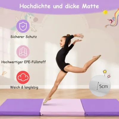 Skládací měkká podložka se 2 rukojeťmi Protiskluzová podložka do posilovny 180 x 60 x 5 cm Růžová