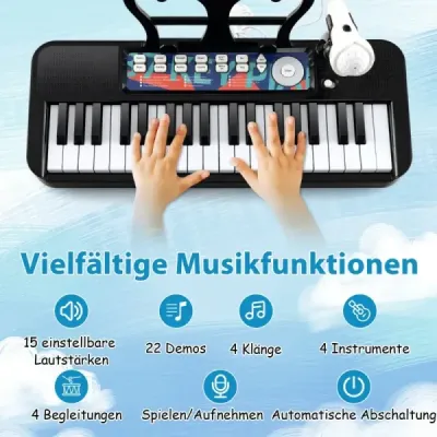 37 kláves dětská klávesnice dětské elektronické piano se židlí mikrofonem a stojanem na noty černá