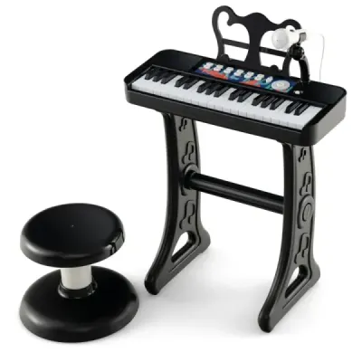 37 kláves dětská klávesnice dětské elektronické piano se židlí mikrofonem a stojanem na noty černá