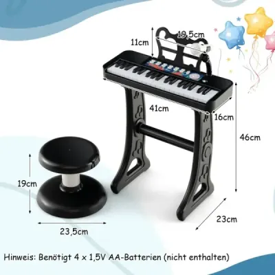 37 kláves dětská klávesnice dětské elektronické piano se židlí mikrofonem a stojanem na noty černá