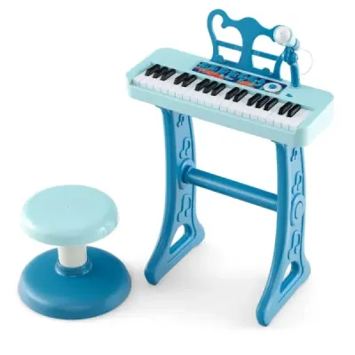 37 kláves dětská klávesnice dětské elektronické piano se židlí mikrofonem a stojanem na noty modrá