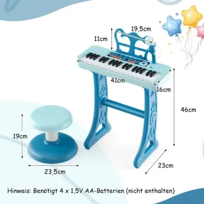 37 kláves dětská klávesnice dětské elektronické piano se židlí mikrofonem a stojanem na noty modrá