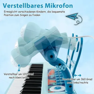 37 kláves dětská klávesnice dětské elektronické piano se židlí mikrofonem a stojanem na noty modrá