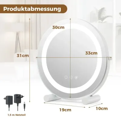 ? 30 cm Stmívatelné kosmetické zrcadlo s osvětlením, dotykovým spínačem a paměťovou funkcí