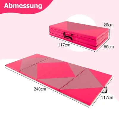 Skládací měkká podlahová podložka Přenosná podložka do tělocvičny Yoga Mat 240 x 117 x 5 cm Růžová